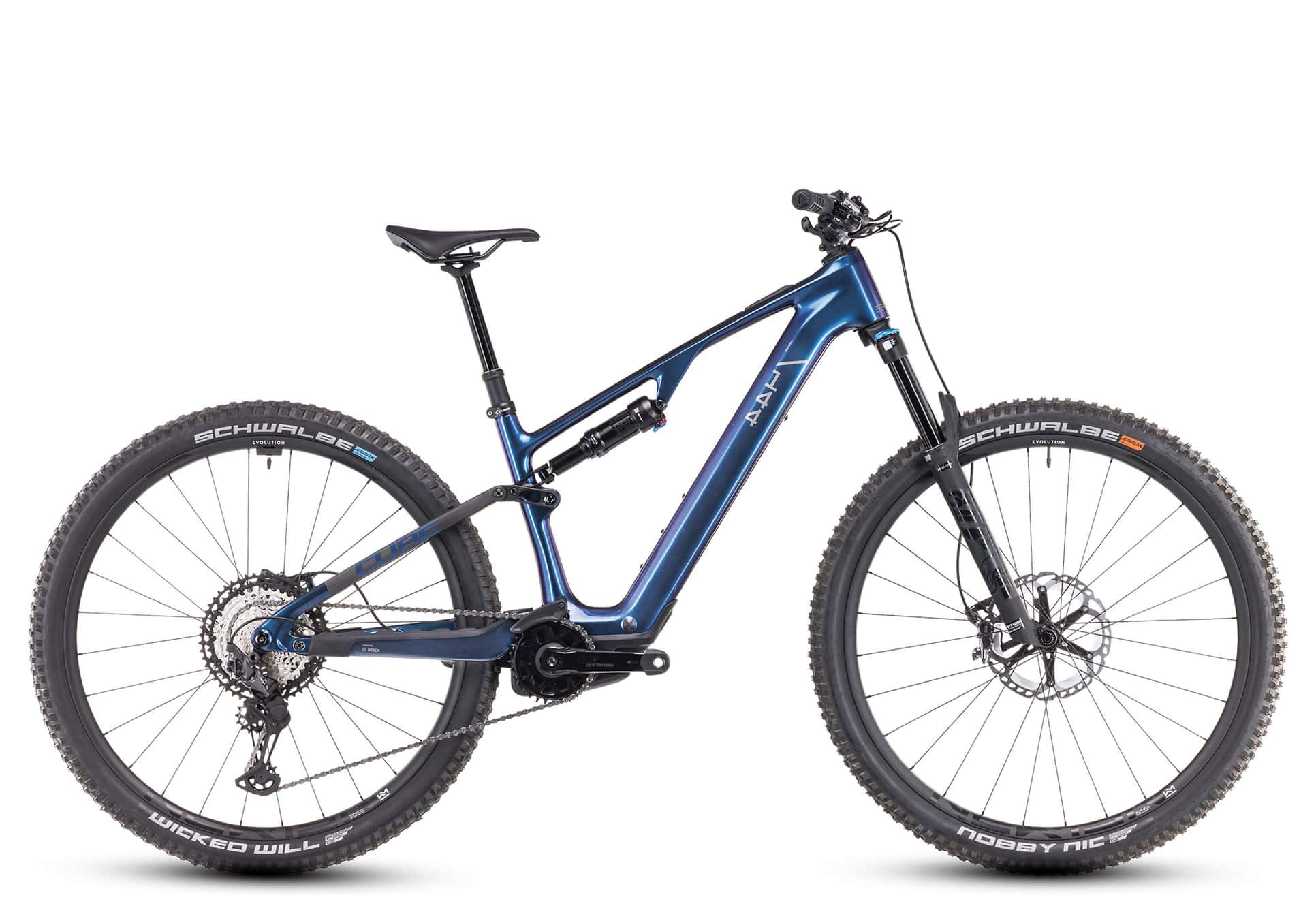 Cube AMS Hybrid ONE44 C68X SLX 400X 2025 29 Zoll E MTB Fully deepcobalt Seitenansicht