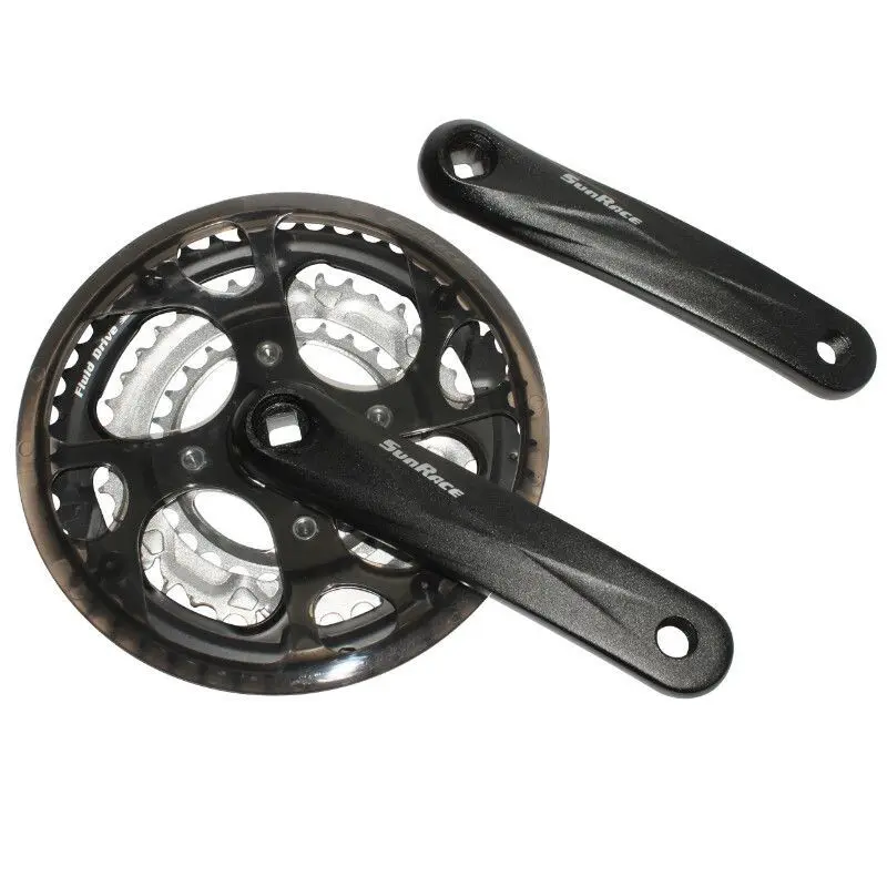 72ab810eb8fb MTB Kurbelgarnitur aus Alu mit rauchfarbenem Kettenschutz Gehaeuse Sunrace M3