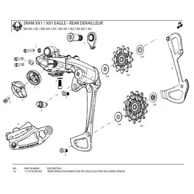 b55093659158 Sram Hintere Kettenschaltung X01 Eagle 52T Red