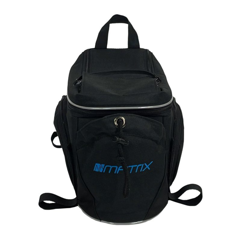 matrix gepaecktraegertasche schwarz mit blauem matrix logo 1